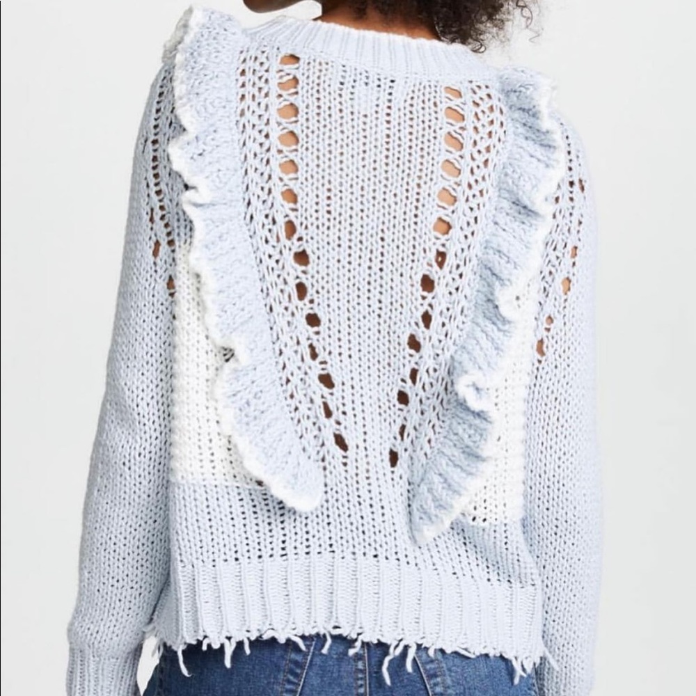 Carolina Blue/White Wildfox Sweater with Ruffle - Picture 2 of 4